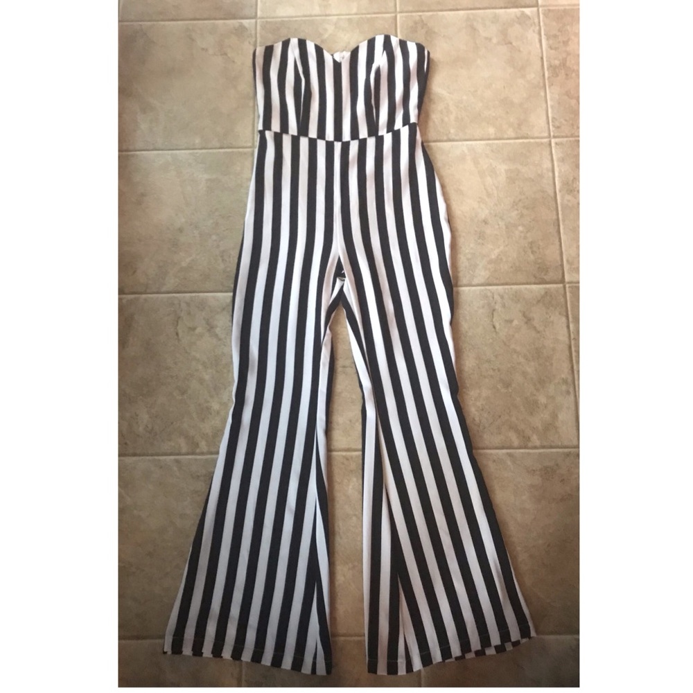 Custom blk and white striped jumpsuit m